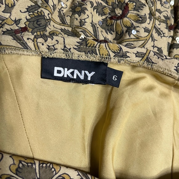 DKNY 6 Women’s Tan Green Floral Print Hi-Low Sequin A-line Skirt Fully Lined - Picture 12 of 13